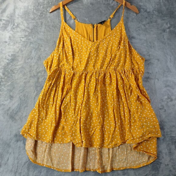 Torrid Womens Polka Dot Babydoll Tank Top 2X Yellow Zip Back Adjustable Straps - Picture 1 of 9